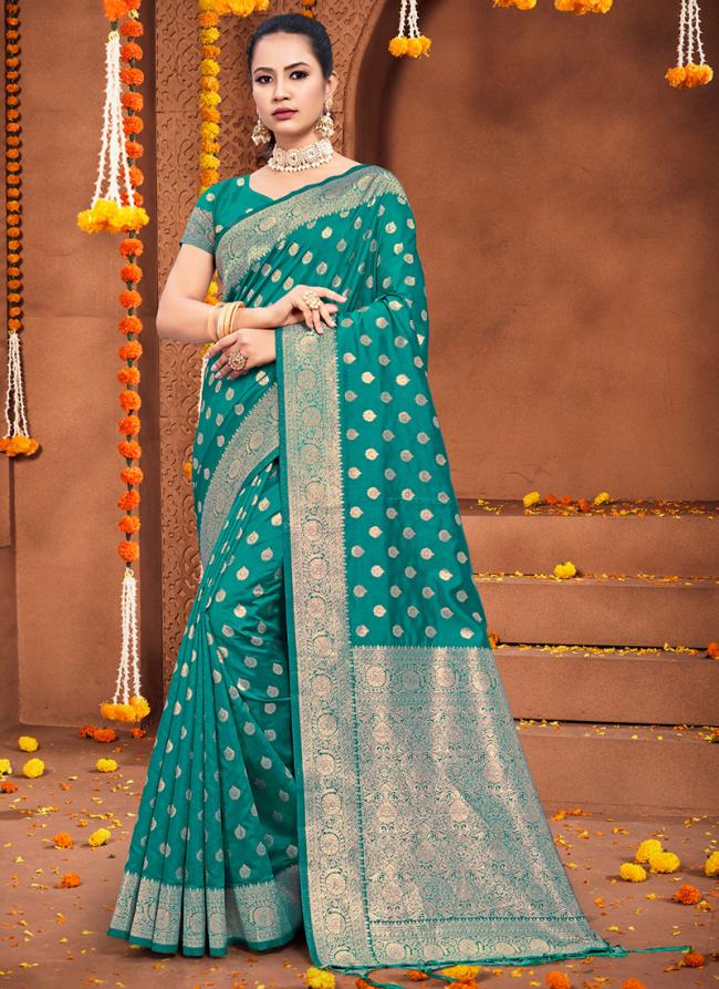 Silk Teal Green Traditional Wear Weaving Saree